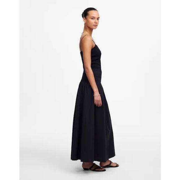 NWT Madewell Smocked-Waist Poplin Midi Skirt Black Size M - Picture 3 of 9